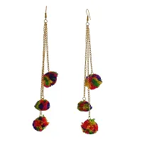 Michelangelo Multi-color Hanging/Dangle/Tassel Pom Pom Earnings For Women  Girls (3 Tassel)-thumb1