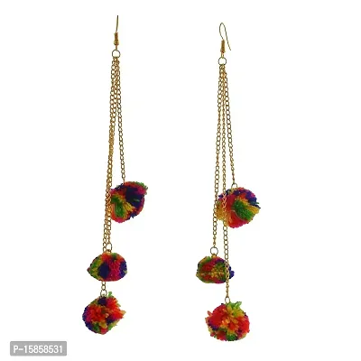 Michelangelo Multi-color Hanging/Dangle/Tassel Pom Pom Earnings For Women  Girls (3 Tassel)-thumb2