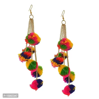 Michelangelo Multi-color Hanging/Dangle/Tassel Pom Pom Earnings For Women  Girls (6 Tassel)-thumb0