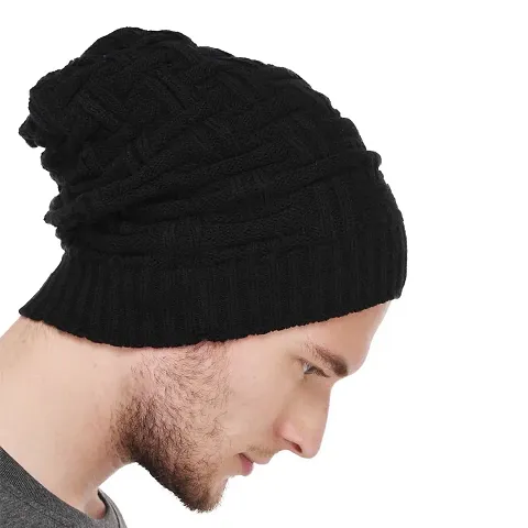 Michelangelo Men's Wollen Beanie Unisex Cap for All the Season (Black)