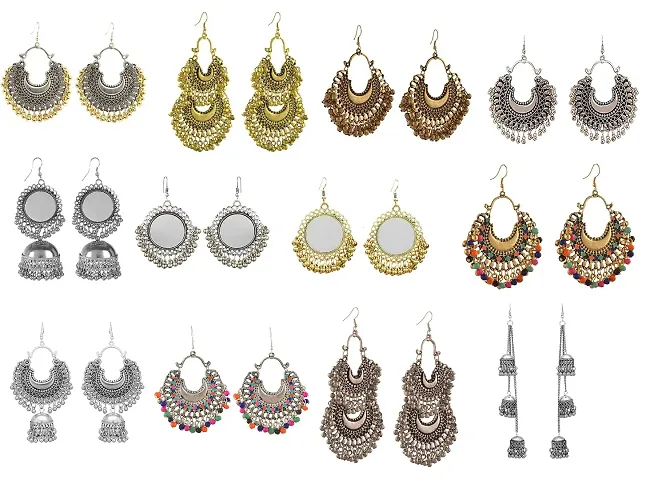 FashMade 12 earrings set as shown in image best combo BESTSELLER ETHNIC CASUAL EARRINGS CHANDBALI KASHMIRI MEENA EARRINGS ETHNIC PACK