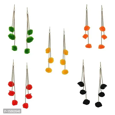 Michelangelo Multi Thread Dangle Tassel Long Funky Earrings With Pompoms For Women