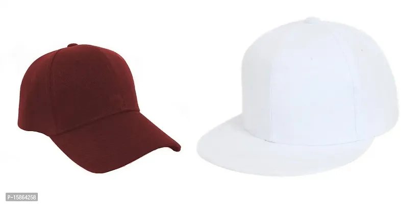 Michelangelo White Hip Hop Cap and Maroon Baseball Combo for Boys/Girls (Pack of 2) As Shown in Picture