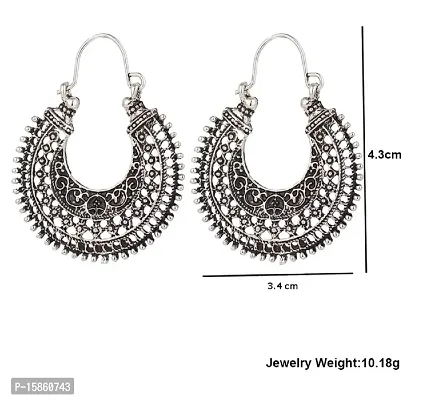 Michelangelo Oxidized Tibetan Style Hoop Earrings For Girls and Women (Silver)-thumb2