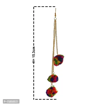 Michelangelo Multi-color Hanging/Dangle/Tassel Pom Pom Earnings For Women  Girls (3 Tassel)-thumb3