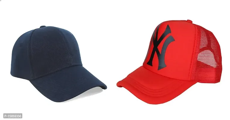 Michelangelo Red NY Half Net Baseball Cap and Navy Blue Baseball Unisex Cap Combo