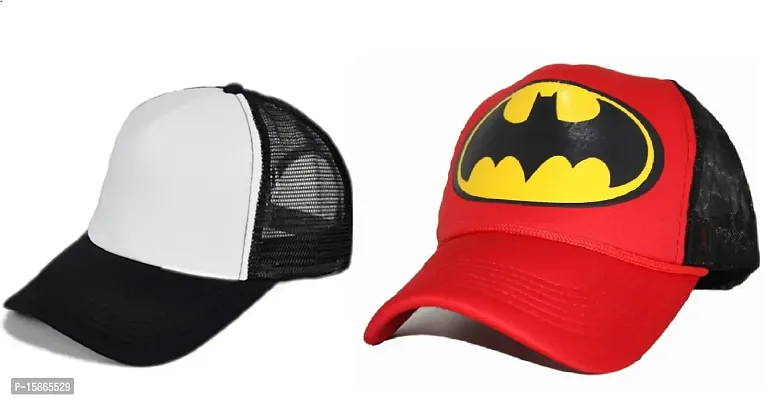 Michelangelo Red Batman Half Net and Black White Half Net Cap Combo for Men/Girl/Womens Unisex Cap