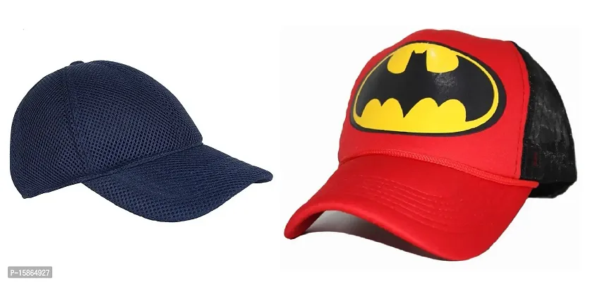 Michelangelo Red Batman Half Net and Navy Full Net Cap Combo for Men/Girl/Womens Unisex Cap