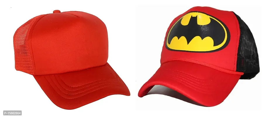 Michelangelo Red Batman Half Net and Red Half Net Cap Combo for Men/Girl/Womens Unisex Cap-thumb0