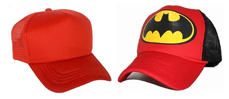 Michelangelo Red Batman Half Net and Red Half Net Cap Combo for Men/Girl/Womens Unisex Cap
