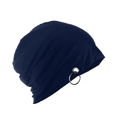 Michelangelo Men's Cotton Slouchy Beanie and Skull RING Cap (Navy)