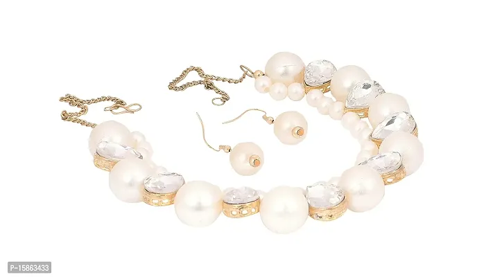 FashMade Trendy Choker Necklace set silver golden red white For Women/Girls (White)