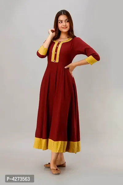 Women's Rayon Solid Anarkali Kurta (Wine)