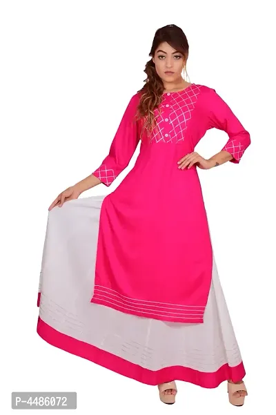 Stylish Rayon Gota Work Straight Kurta With Skirt Set (Pink)