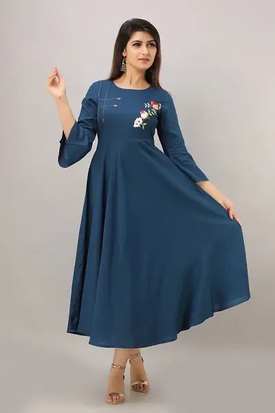 Stylish Rayon Embroidered Anarkali Kurta (Teal Blue)