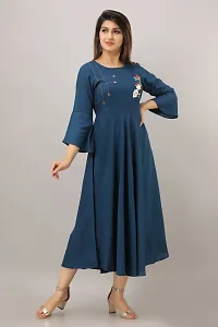 Stylish Rayon Embroidered Anarkali Kurta (Teal Blue)-thumb3