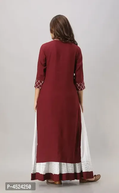 Stylish Rayon Solid Straight Kurta With Skirt Set (Maroon)-thumb3