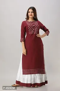 Stylish Rayon Solid Straight Kurta With Skirt Set (Maroon)-thumb4