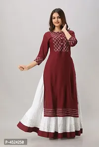 Stylish Rayon Solid Straight Kurta With Skirt Set (Maroon)-thumb3