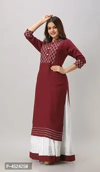 Stylish Rayon Solid Straight Kurta With Skirt Set (Maroon)-thumb1