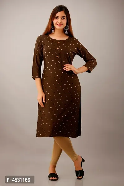 Stylish Rayon Printed Straight Kurta (Brown)-thumb0