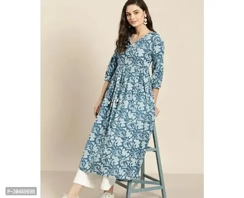 Beautiful Rayon Blue Printed Kurta Pant Set For Women-thumb0