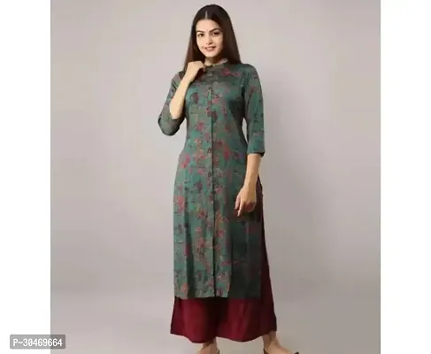 Beautiful Rayon Green Printed Kurta Pant Set For Women-thumb0