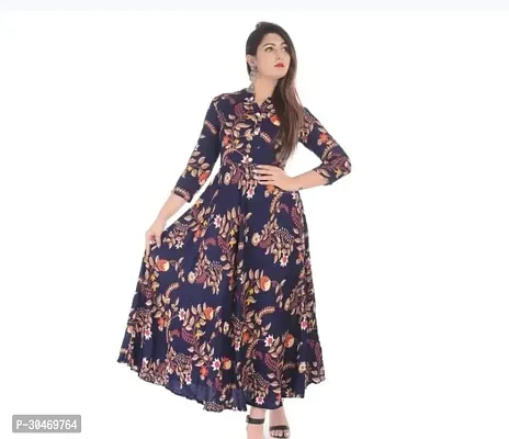 Beautiful Rayon Blue Printed Kurta For Women