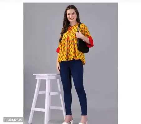 Stylish Yellow Rayon Printed Top For Women-thumb0