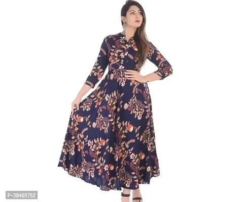 Beautiful Rayon Blue Printed Kurta For Women-thumb0