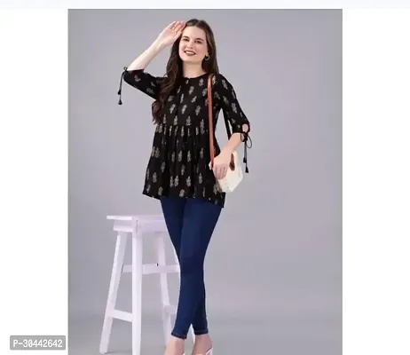 Stylish Black Rayon Printed Top For Women