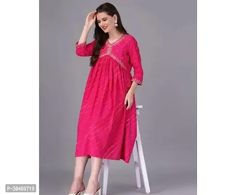 Beautiful Cotton Pink Printed Kurta For Women-thumb0