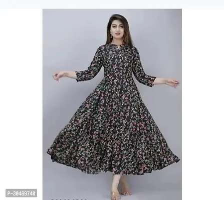 Beautiful Rayon Black Printed Kurta For Women-thumb0