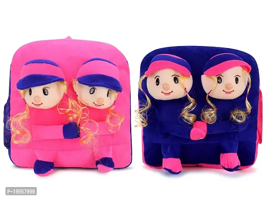 Double Face Pink Doll And Purple Doll Bag Soft Material School Bag For Kids Plush Backpack Cartoon Toy | Children's Gifts Boy/Girl/Baby For Kids ( Age 2 to 6 Year ) and Suitable For Nursery,UKG,NKG