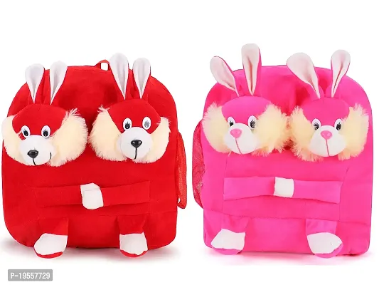Double Face Red Bunny And Pink Bunny Bag Soft Material School Bag For Kids Plush Backpack Cartoon Toy | Children's Gifts Boy/Girl/Baby For Kids (Age 2 to 6 Year) and Suitable For Nursery,UKG,NKG