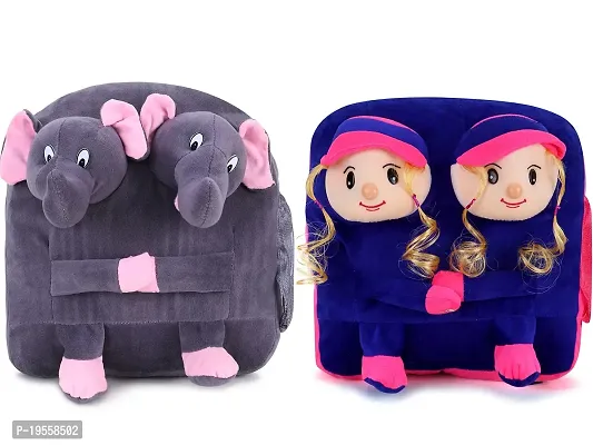 Double Face Elephant And Purple Doll Bag Soft Material School Bag For Kids Plush Backpack Cartoon Toy | Children's Gifts Boy/Girl/Baby For Kids (Age 2 to 6 Year) and Suitable For Nursery,UKG,NKG-thumb0