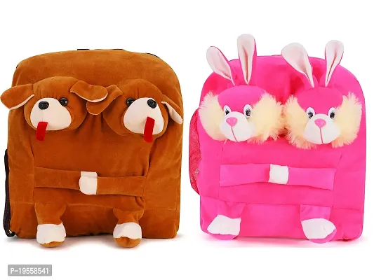 Double Face Dog And Pink Bunny Bag Soft Material School Bag For Kids Plush Backpack Cartoon Toy | Children's Gifts Boy/Girl/Baby For Kids (Age 2 to 6 Year) and Suitable For Nursery,UKG,NKG Student-thumb0