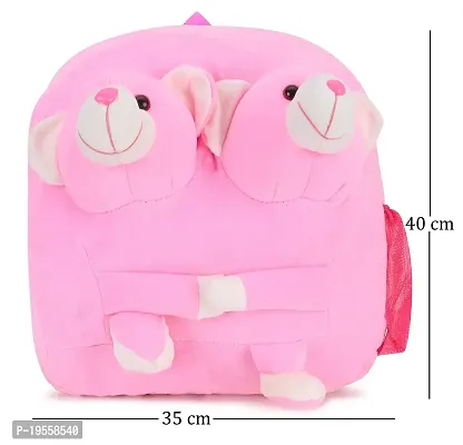 Double Face Red Bunny And Teddy Bag Soft Material School Bag For Kids Plush Backpack Cartoon Toy | Children's Gifts Boy/Girl/Baby For Kids (CAge 2 to 6 Year ) and Suitable For Nursery,UKG,NKG-thumb3