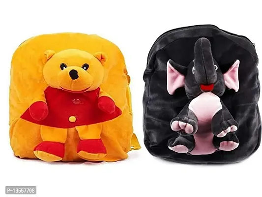 Pooh And Elephant Bag Soft Material School Bag For Kids Plush Backpack Cartoon Toy | Children's Gifts Boy/Girl/Baby/ Decor For Kids (Age 2 to 6 Year) and Suitable For Nursery,UKG,NKG Student-thumb0