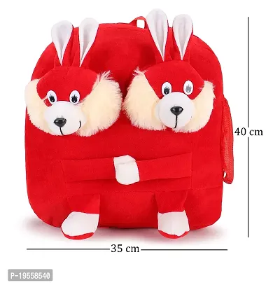 Double Face Red Bunny And Teddy Bag Soft Material School Bag For Kids Plush Backpack Cartoon Toy | Children's Gifts Boy/Girl/Baby For Kids (CAge 2 to 6 Year ) and Suitable For Nursery,UKG,NKG-thumb2