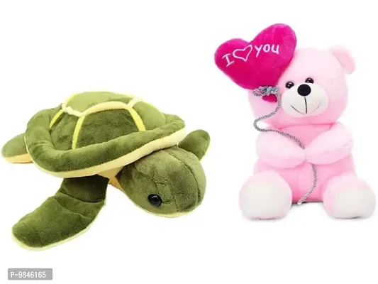 1 Pcs Tortoise And 1 Pcs Pink Love Teddy Best Gift For Couple High Quality Soft Toy ( Tortoise - 30 cm And Teddy - 25 cm )-thumb0
