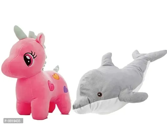 1 Pcs Grey Fish And 1 Pcs Pink Unicorn High Quality Soft Martial Toys ( Fish - 30 cm And Unicorn - 25 cm )