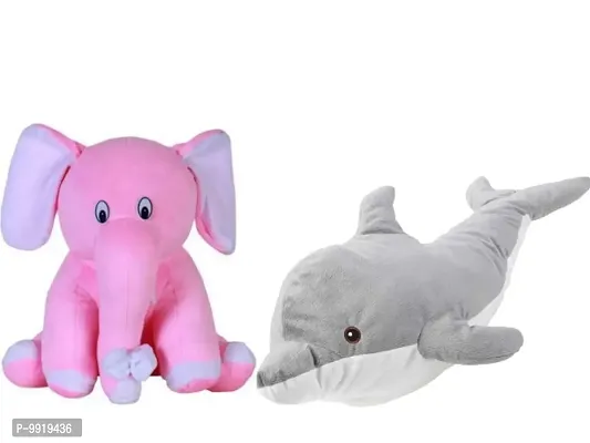 1 Pcs Grey Fish And 1 Pcs Pink Appu Elephant High Quality Soft Martial Toys ( Fish - 30 cm And Elephant - 25 cm )