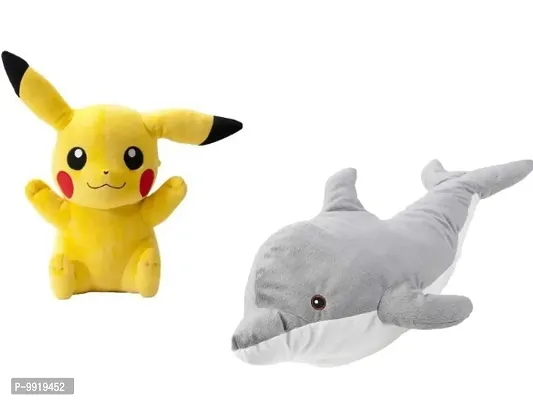 1 Pcs Grey Fish And 1 Pcs Pickachu High Quality Soft Martial Toys ( Fish - 30 cm And Pickachu - 30 cm )