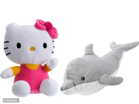 1 Pcs Grey Fish And 1 Pcs Kitty High Quality Soft Martial Toys ( Fish - 30 cm And Kitty - 30 cm )