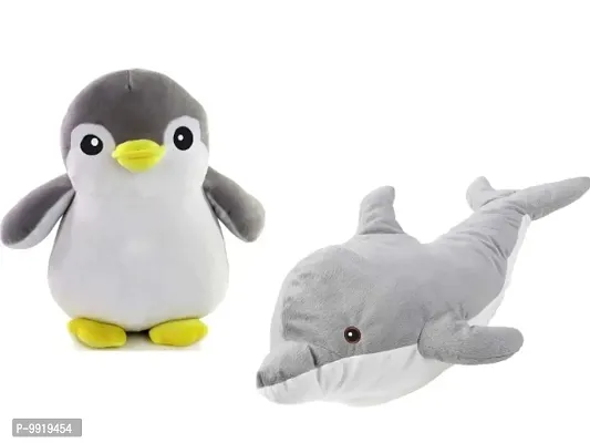 1 Pcs Grey Fish And 1 Pcs Grey Penguin High Quality Soft Martial Toys ( Fish - 30 cm And Penguin - 30 cm )