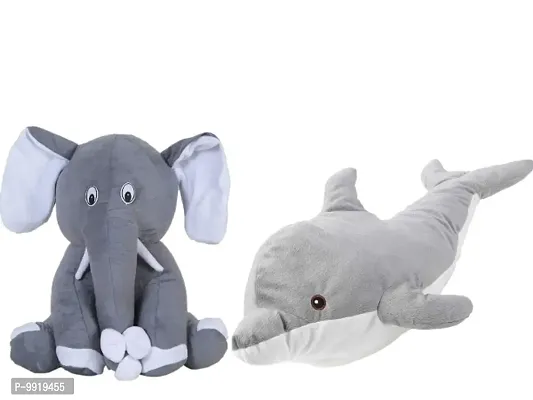 1 Pcs Grey Fish And 1 Pcs Grey Appu Elephant High Quality Soft Martial Toys ( Fish - 30 cm And Elephant - 25 cm )