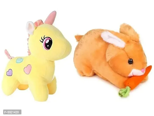 1 Pcs Yellow Unicorn And 1 Pcs Brown Rabbit High Quality Soft Martial Toys ( Yellow Unicorn - 25 cm And Rabbit - 25 cm )-thumb0