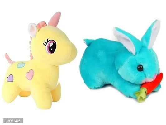 1 Pcs Yellow Unicorn And 1 Pcs Blue Rabbit High Quality Soft Martial Toys ( Yellow Unicorn - 25 cm And Rabbit - 25 cm )