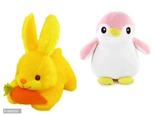 1 Pcs Yellow Rabbit And 1 Pcs Pink Penguin High Quality Soft Martial Toys ( Yellow Rabbit - 25 cm And Penguin - 30 cm )